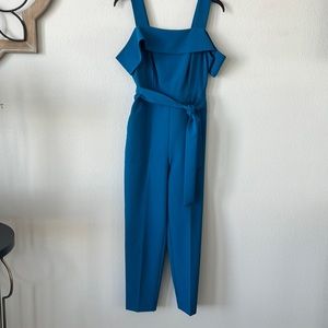 New York and Co bright blue jumpsuit with belt